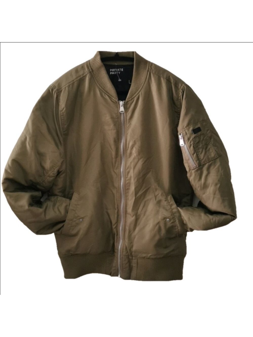 Private Party Unisex trendy bomber jacket. "Happy as F**CK. Size large. EUC